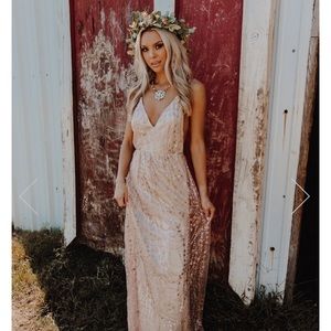 MAXI GOLD SEQUIN DETAILED DRESS NWT